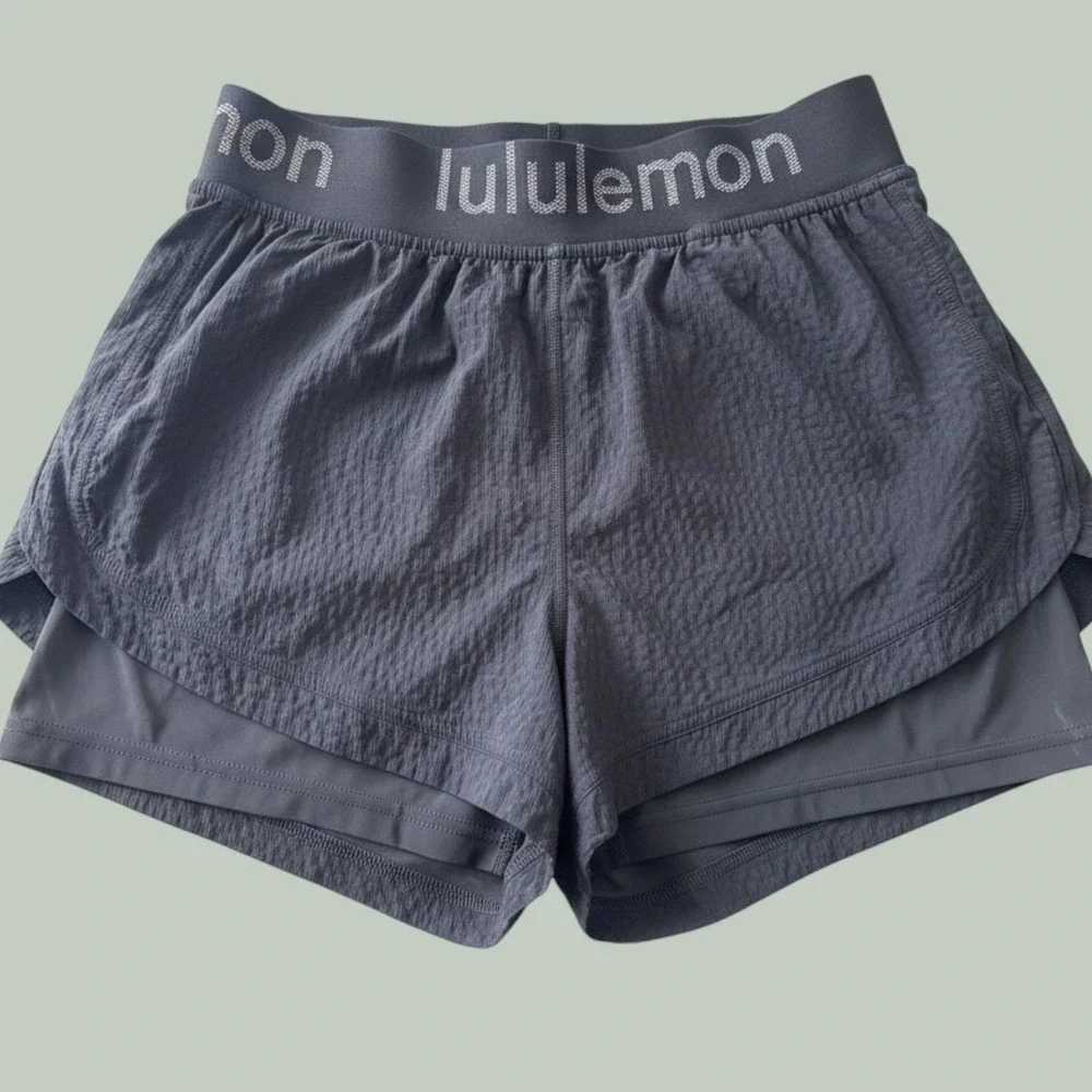 Lululemon Logo Waistband High-Rise Training Shorts wide waistband built-in liner